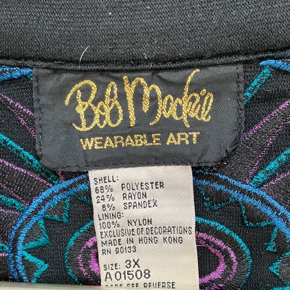 Bob Mackie 3X Black Jacket with Blue and Pink Embroidered Details Front Zip - Picture 5 of 11